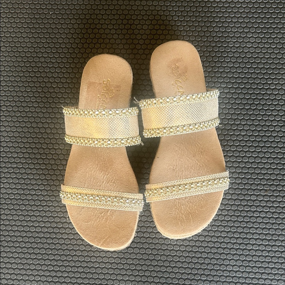 Sbicca Champagne Rhinestone Double-Strap Slide Sandals